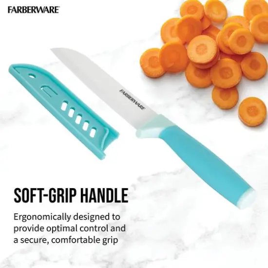 Farberware 5" Aqua Ceramic Santoku Knife with Sheath {3}