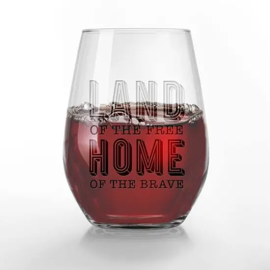 15oz. Land of the Free Engraved Wine Glass {3}