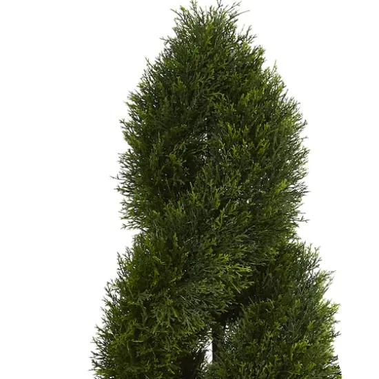 4ft. UV Resistant Cypress Double Spiral Topiary Artificial Tree in Slate Planter {3}