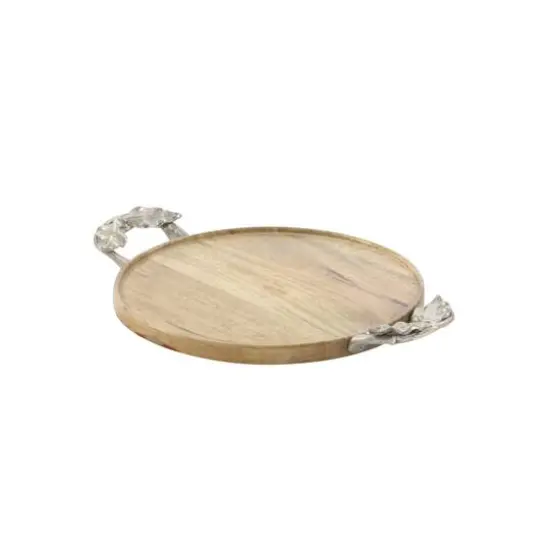 Brown Round Mango Wood Farmhouse Tray Set {8}