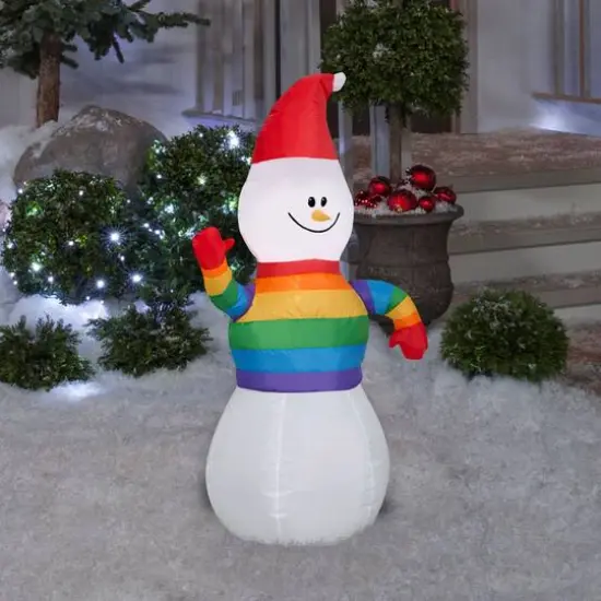Airblown&reg; 3.5ft. Christmas Inflatable Snowman in Rainbow Sweater {3}