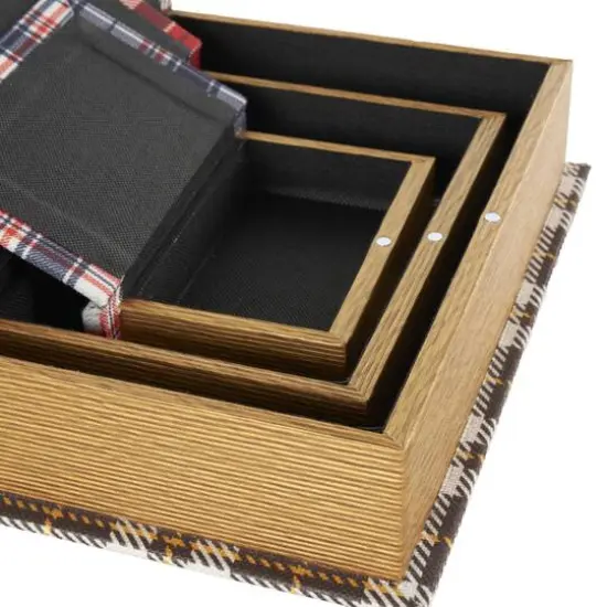 Multicolor Geometric Faux Book Storage Decorative Box with Plaid Inspired Pattern Set {6}