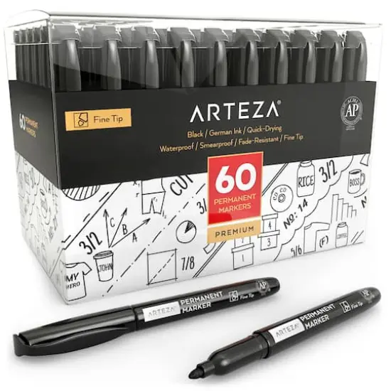 Arteza&reg; Black Fine Tip Permanent Markers, 60ct. {1}
