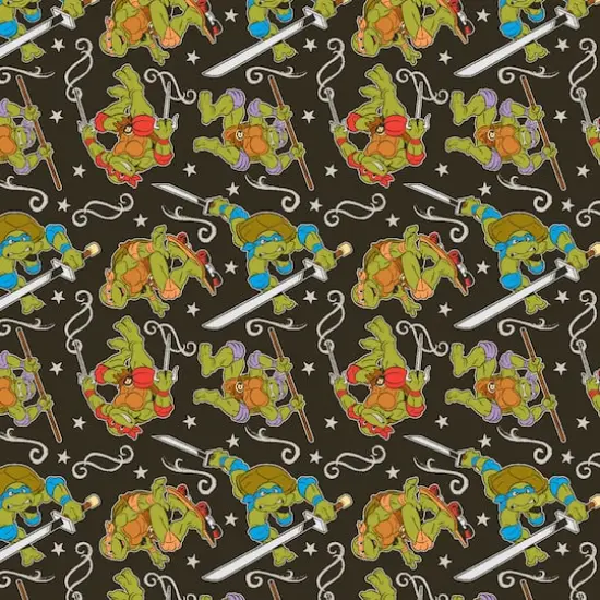 Nickelodeon TMNT Green & Black Turtle Action Cotton Fabric {1}