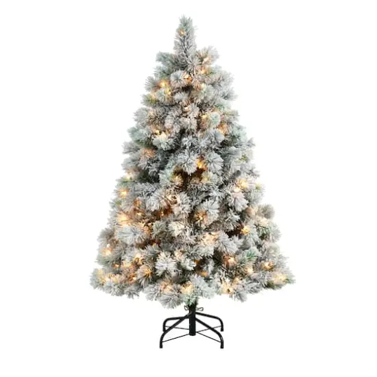 5ft. Pre-Lit Flocked Oregon Pine Artificial Christmas Tree, Clear Lights {1}