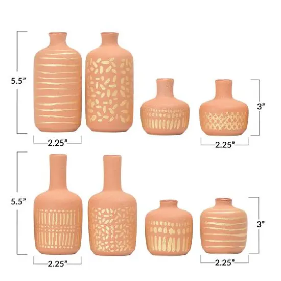 Hello Honey&reg; Stoneware Vases with Gold Pattern Set Terracotta {5}