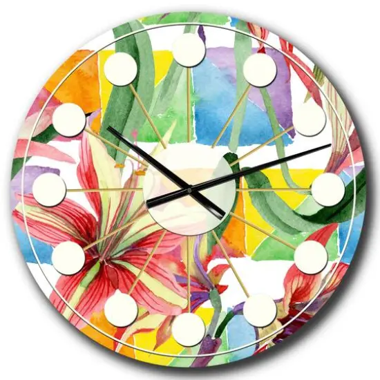Designart 'Retro Floral Botanical I Mid-Century Modern Wall Clock {1}
