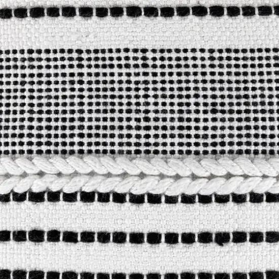 18" White & Black Striped Outdoor Woven Pouf Ottoman {6}