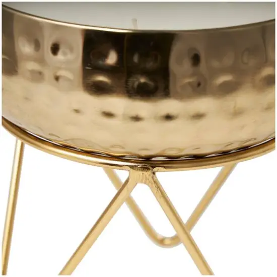 8" White Roses in Paradise Scented 3-Wick Candle with Hammered Gold Container and Tripod Stand {4}