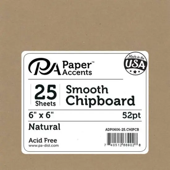 PA Paper&trade; Accents Natural 6" x 6" 52pt. Chipboard, 25 Pieces {1}