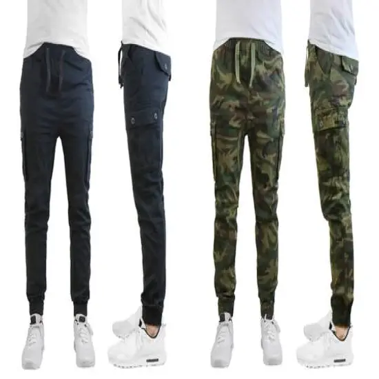 Galaxy by Harvic Slim Fit Cotton Stretch Twill Men's Cargo Joggers 2 Pack Black/Camouflage {1}