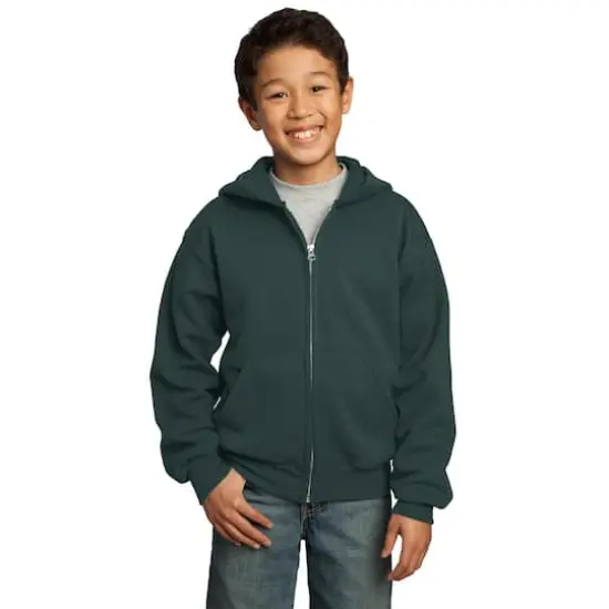 Port & Company® Youth Core Fleece Full-Zip Hooded Sweatshirt Dark Green {4}