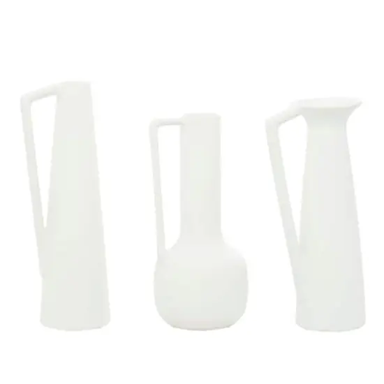 CosmoLiving by Cosmopolitan Set of 3 White Ceramic Modern Vase, 13", 12", 11" {1}