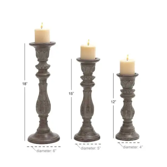 Brown Mango Wood Traditional Pillar Candle Holder Set {5}