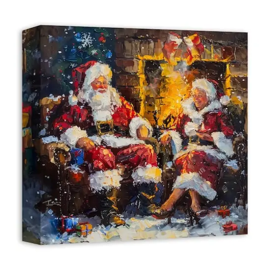 Santa and Mrs. Claus Cozy Fire 12" x 12" Canvas Wall Art {3}