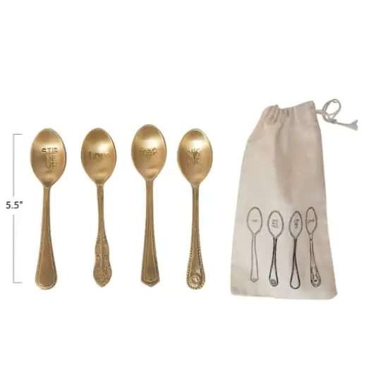 Hello Honey&reg; 5.5" Brass Spoons with Engraved Saying Set {3}