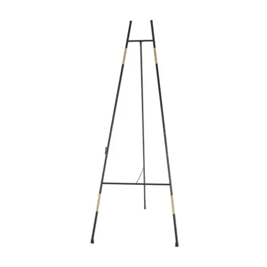 64" Black Metal Slim Foldable 2-Tier Easel with Wrapped Rattan Accents {8}