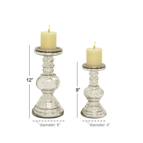 Silver Glass Traditional Candle Holder Set {6}