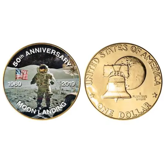 Moon Landing Eisenhower Colorized Bicentennial Dollar Gold Layered Coin {1}
