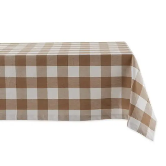 DII&reg; 120" Buffalo Check Tablecloth Stone and White {1}
