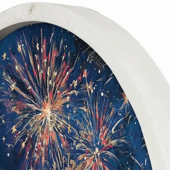 20" Goldens Watching Fireworks Round Framed Print White {4}