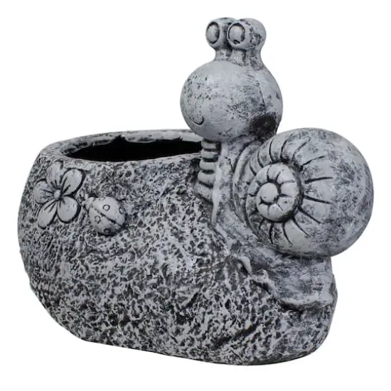 15.5" Gray Snail, Flower, & Ladybug Outdoor Garden Planter {7}
