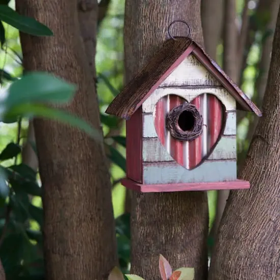 Glitzhome&reg; Distressed Wood Heart Garden Bird House {4}