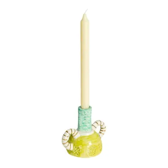 Hello Honey&reg; 5" Tall Multicolor Stoneware Taper Candle Holder with Dual Handles {9}