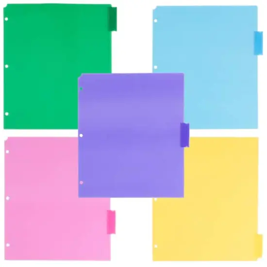 JAM Paper 9.75" x 11.5" 5-Tab Plastic Index Tab Dividers with Double Pockets, 2 Pack {4}