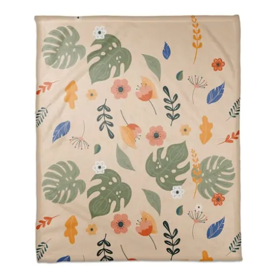 Floral Summer Palms 50" x 60" Coral Fleece Blanket {1}