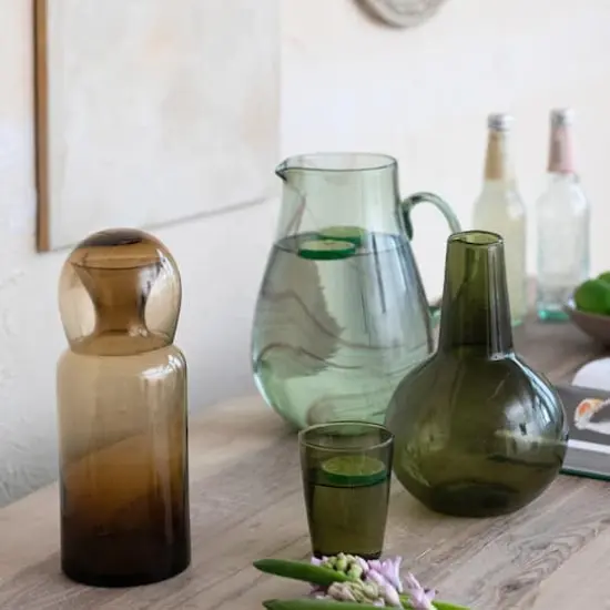 Hello Honey&reg; 9" Green Verdant Elegance Glass Carafe Set {4}