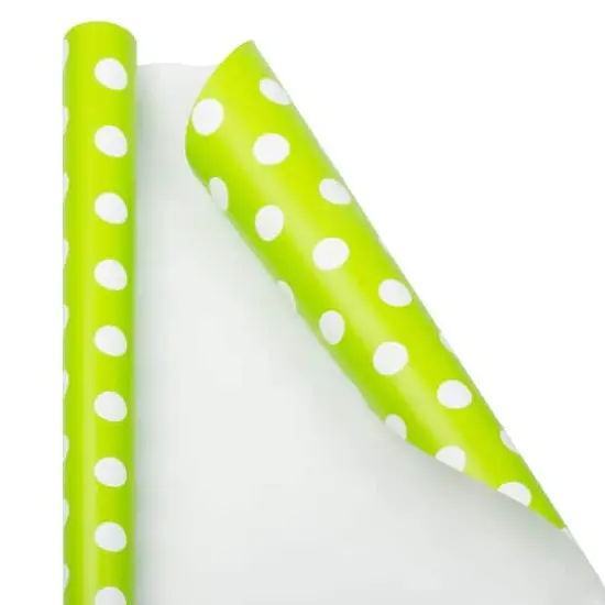JAM Paper Polka Dot Gift Wrap Lime Green and White {1}
