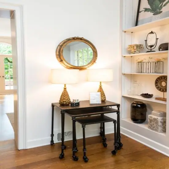 Hello Honey&reg; 22" Round Porthole Framed Wall Mirror Gold {3}