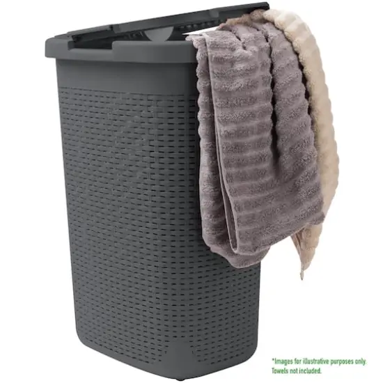 Mind Reader 60L Hamper Laundry Basket with Cutout Handles Gray {5}