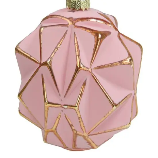 4" Pink & Gold Geometric Glass Ball Ornament {6}