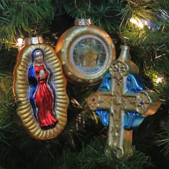 Shiny Gold Religious Figurine Glass Ornaments, Set Of 3 {3}