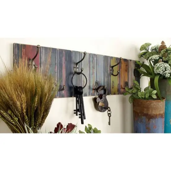 Multi Colored Wood Rustic Wall Hook, 8" x 28" x 3" {9}
