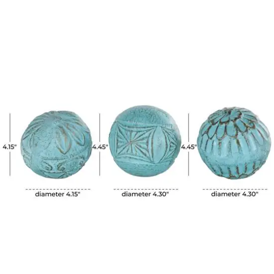 4" Blue Paper Mache Carved Decorative Ball Orbs Set {7}