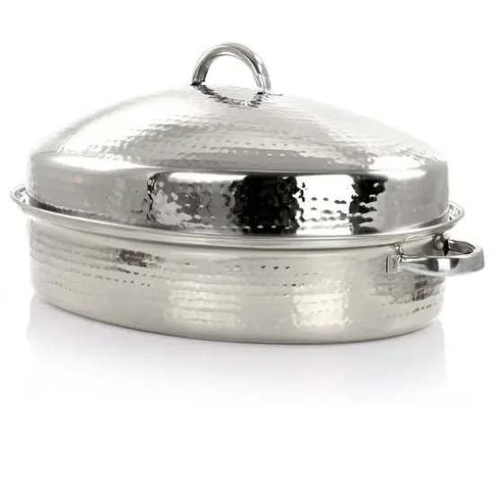 Gibson Home&reg; Radiance 15.5'' Stainless Steel Oval Roaster with Lid and Roasting Rack {4}