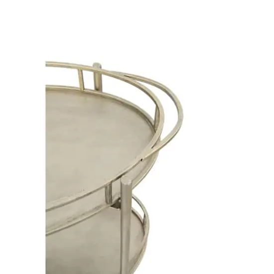 Hello Honey&reg; 30" Beige 2-Tier Metal Bar Cart With Locking Caster Wheels {4}