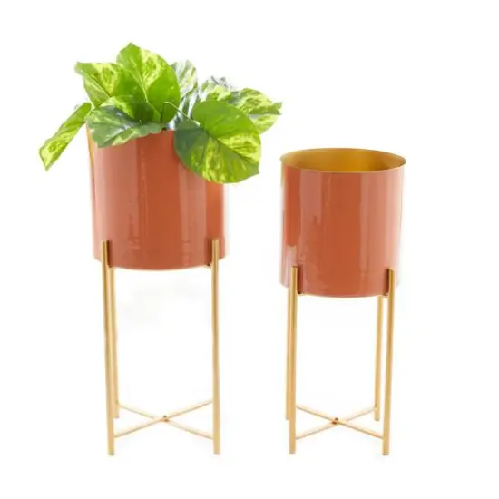 CosmoLiving by Cosmopolitan Set of 2 Orange Iron Contemporary Planter, 24" x 12" x 15" {4}
