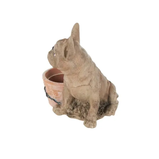 11" Textured Brown Dog Planter with Antique Pot {4}