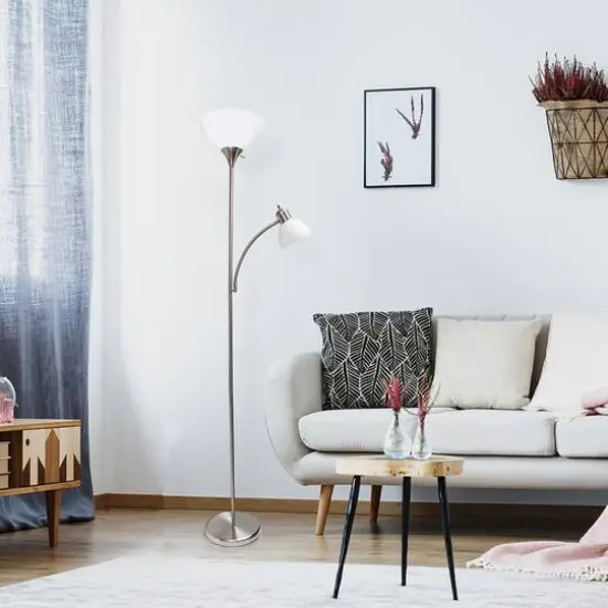 Simple Designs 71.5" Floor Lamp with Reading Light Brushed Nickel {6}