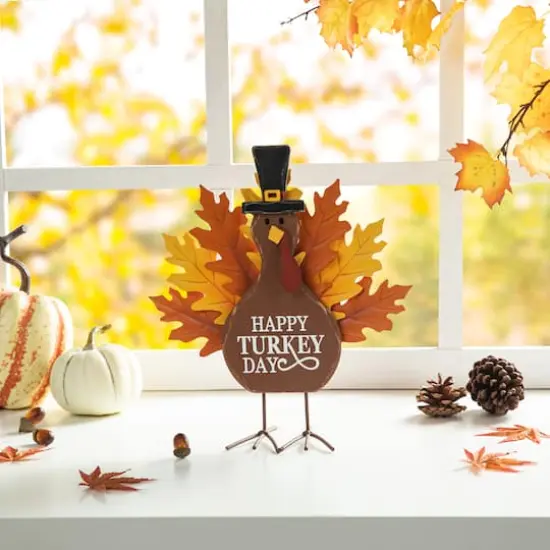 Glitzhome&reg; 12.25" Thanksgiving Wood & Metal Turkey Table D&eacute;cor {3}