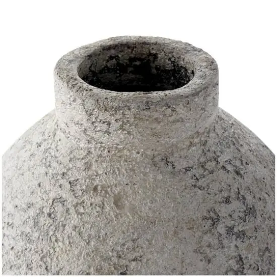 14.25" Beige Ceramic Handmade Antique Style Textured Decorative Vase {5}