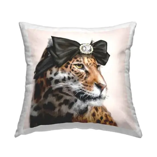 Stupell Industries Stylish Leopard Fancy Glam Hair Bow Jewel Throw Pillow, 18" x 18" {1}
