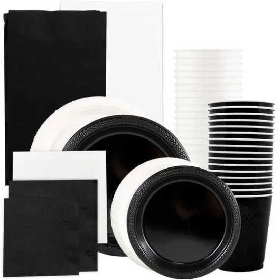 JAM Paper Party Tableware Assortment Grad Pack Black/White {1}