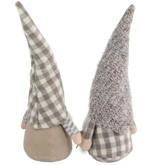 13" Beige & White Gingham Nordic Christmas Gnome Set {4}