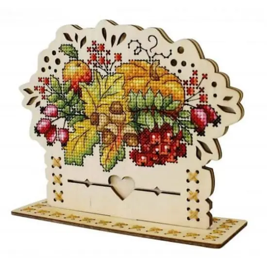 MP Studia Autumn Bouquet Cross Stitch On Wood Kit {1}