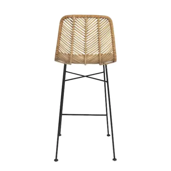 Hello Honey&reg; 40.5" Beige Rattan Bar Stool with Black Metal Frame {10}